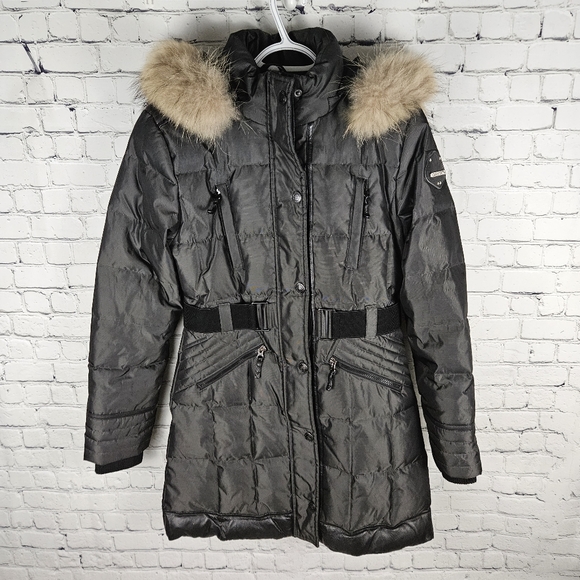 OXYGEN | leather & fur accent down/feather fill quilted jacket - Picture 2 of 13
